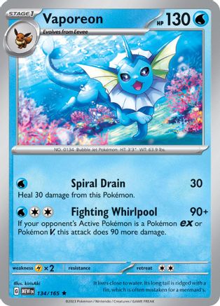 SV Scarlet & Violet 151  134/165 Vaporeon  - Reverse Holofoil - Rare