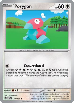 SV Scarlet & Violet 151  137/165 Porygon  - Common