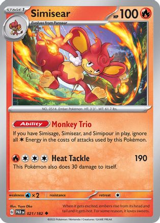 SV04 Paradox Rift  021/182 Simisear  - Reverse Holofoil - Uncommon
