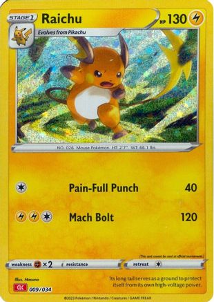 Trading Card Game Classic  009/034 Raichu  - Holofoil - Classic Collection
