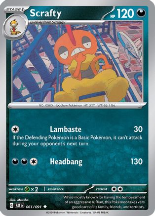 SV Paldean Fates  061/091 Scrafty  - Reverse Holofoil - Uncommon