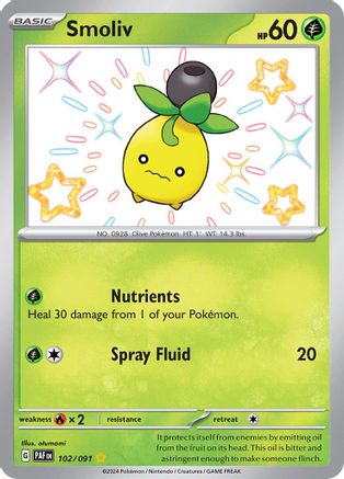 SV Paldean Fates  102/091 Smoliv  - Holofoil - Shiny Rare