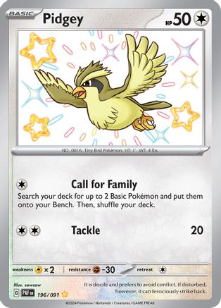 SV Paldean Fates  196/091 Pidgey  - Holofoil - Shiny Rare
