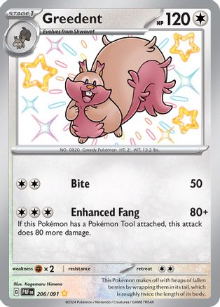 SV Paldean Fates  206/091 Greedent  - Holofoil - Shiny Rare