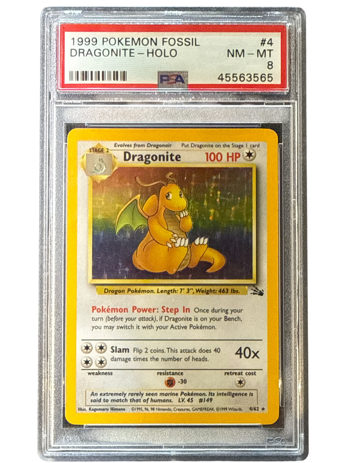 Fossil  004/62 PSA8 #45563565 Dragonite (4)  - Unlimited Holofoil - Holo Rare