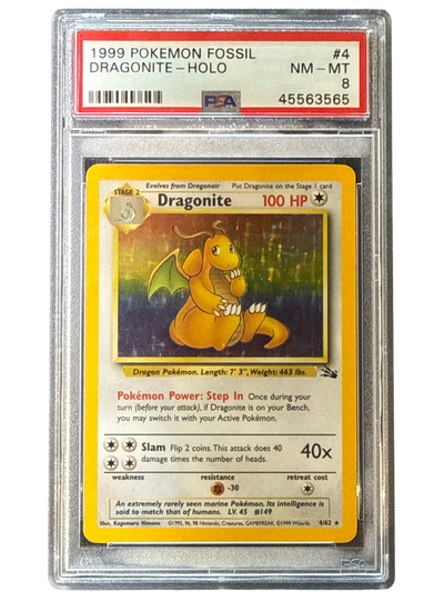 Fossil  004/62 PSA8 #45563565 Dragonite (4)  - Unlimited Holofoil - Holo Rare