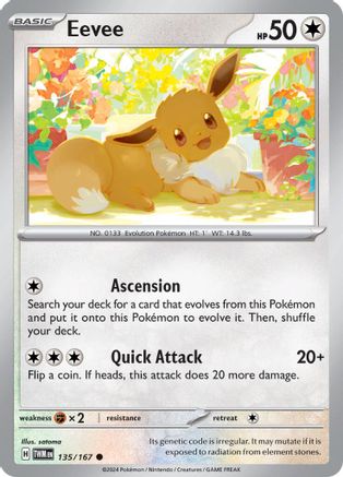 SV06 Twilight Masquerade  135/167 Eevee  - Reverse Holofoil - Common