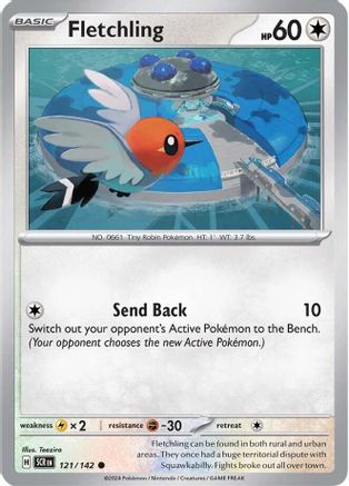 SV07 Stellar Crown  121/142 Fletchling  - Reverse Holofoil - Common