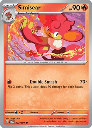 SV08 Surging Sparks  023/191 Simisear  - Reverse Holofoil - Common