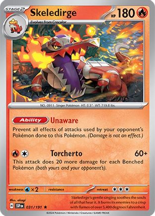 SV08 Surging Sparks  031/191 Skeledirge  - Reverse Holofoil - Rare