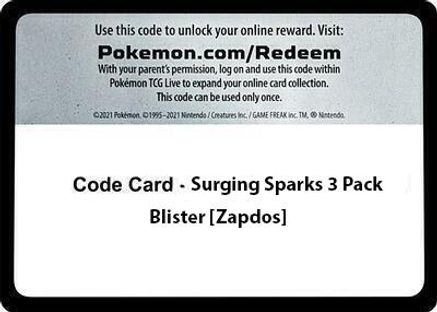 SV08 Surging Sparks  Code Card - Surging Sparks 3 Pack Blister [Zapdos]  - Code Card