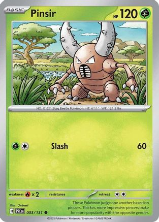 SV Prismatic Evolutions  003/131 Pinsir  - Reverse Holofoil - Common