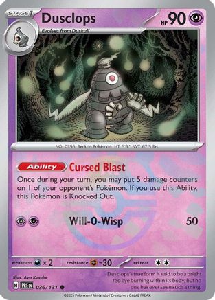 SV Prismatic Evolutions  036/131 Dusclops (Master Ball Pattern)  - Holofoil - Common