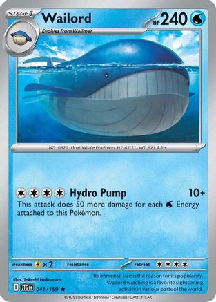 SV09 Journey Together  041/159 Wailord  - Reverse Holofoil - Rare
