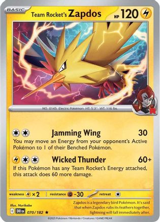 SV10 Destined Rivals  070/182 Team Rocket's Zapdos  - Holofoil - Rare