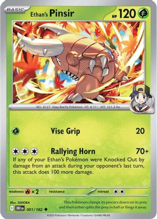 SV10 Destined Rivals  001/182 Ethan's Pinsir  - Reverse Holofoil - Uncommon