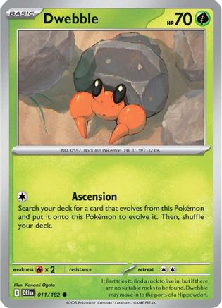 SV10 Destined Rivals  011/182 Dwebble  - Reverse Holofoil - Common