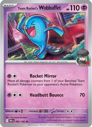 SV10 Destined Rivals  082/182 Team Rocket's Wobbuffet  - Reverse Holofoil - Rare