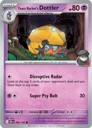 SV10 Destined Rivals  088/182 Team Rocket's Dottler  - Common