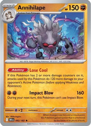 SV10 Destined Rivals  092/182 Annihilape  - Holofoil - Rare