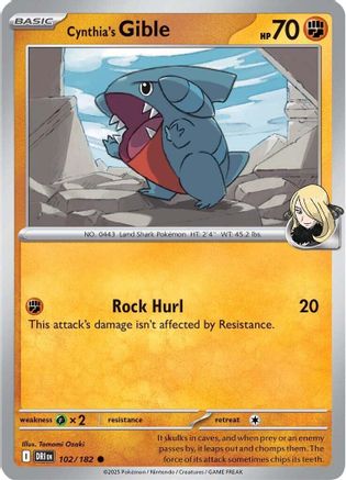SV10 Destined Rivals  102/182 Cynthia's Gible  - Reverse Holofoil - Common