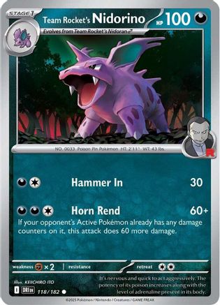 SV10 Destined Rivals  118/182 Team Rocket's Nidorino  - Reverse Holofoil - Common