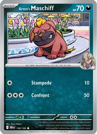 SV10 Destined Rivals  138/182 Arven's Maschiff  - Reverse Holofoil - Common