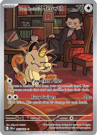 SV10 Destined Rivals  203/182 Team Rocket's Meowth  - Holofoil - Illustration Rare