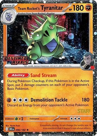 Miscellaneous Cards & Products  096 Team Rocket's Tyranitar (Prerelease) [Staff]  - Holofoil - Rare
