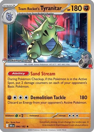 Miscellaneous Cards & Products  096 Team Rocket's Tyranitar (Pokemon Center Exclusive)  - Rare (SEALED)