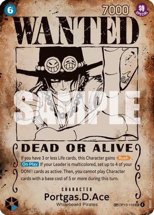 Carrying On His Will  OP13-119 Portgas.D.Ace (119) (Wanted Poster) (OP13-119)  - Foil - Secret Rare