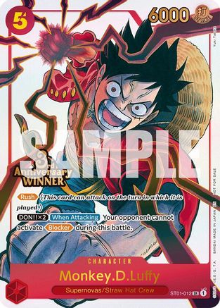 One Piece Promotion Cards  ST01-012 Monkey.D.Luffy - ST01-012 (3rd Anniversary Winner) (ST01-012)  - Foil - Super Rare