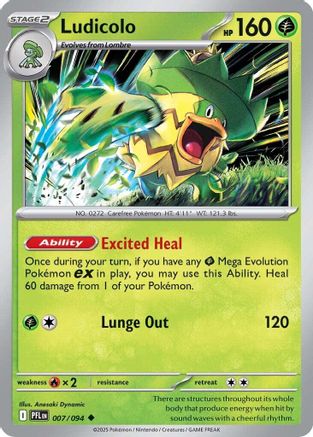 ME02 Phantasmal Flames  007/094 Ludicolo  - Reverse Holofoil - Uncommon