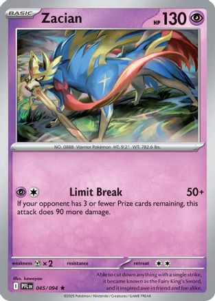 ME02 Phantasmal Flames  045/094 Zacian  - Reverse Holofoil - Rare