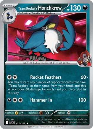ME Ascended Heroes  127 Team Rocket's Honchkrow  - Holofoil - Rare