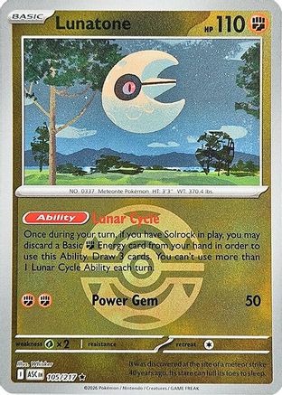 ME Ascended Heroes  105 Lunatone (Dusk Ball)  - Reverse Holofoil - Rare