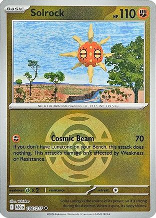 ME Ascended Heroes  106 Solrock (Dusk Ball)  - Reverse Holofoil - Uncommon