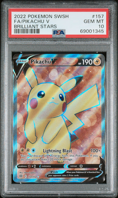 SWSH09 Brilliant Stars  157/172 PSA10 #69001345 Pikachu V (Full Art)  - Holofoil - Ultra Rare
