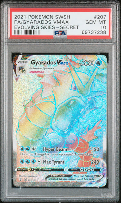 SWSH07 Evolving Skies  207/203 PSA10 #69737238 Gyarados VMAX (Secret)  - Holofoil - Secret Rare