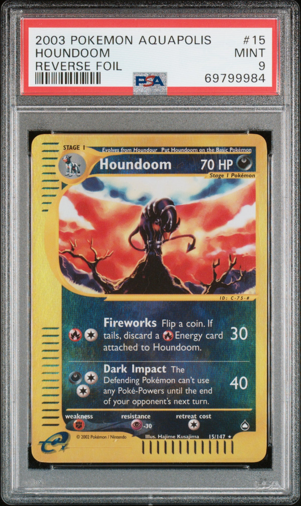 Aquapolis  015/147 PSA9 #69799984 Houndoom - Reverse Holofoil - Rare