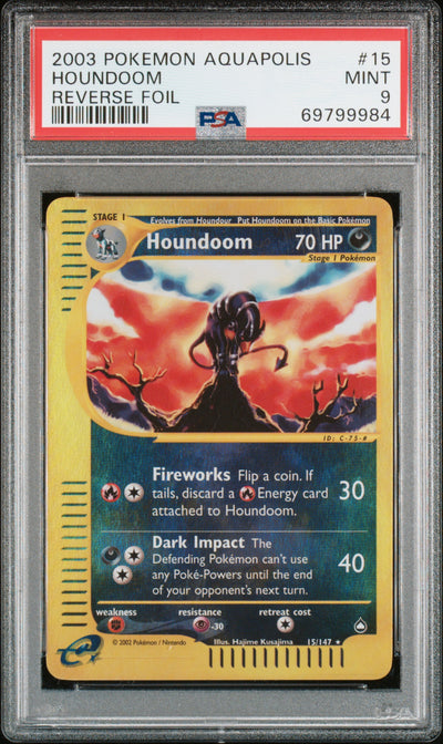 Aquapolis  015/147 PSA9 #69799984 Houndoom - Reverse Holofoil - Rare