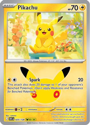 ME 30th Celebration  025/128 Pikachu  - Holofoil - Pikachu Rare