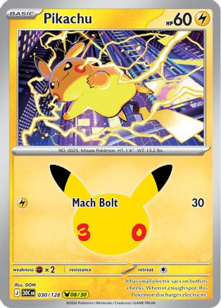 ME 30th Celebration  030/128 Pikachu  - Holofoil - Pikachu Rare