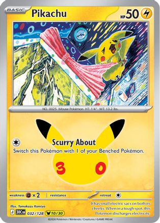 ME 30th Celebration  032/128 Pikachu  - Holofoil - Pikachu Rare