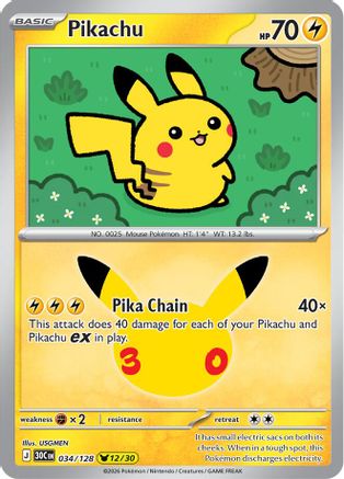 ME 30th Celebration  034/128 Pikachu  - Holofoil - Pikachu Rare
