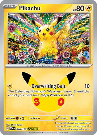ME 30th Celebration  040/128 Pikachu  - Holofoil - Pikachu Rare