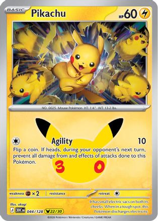 ME 30th Celebration  044/128 Pikachu  - Holofoil - Pikachu Rare