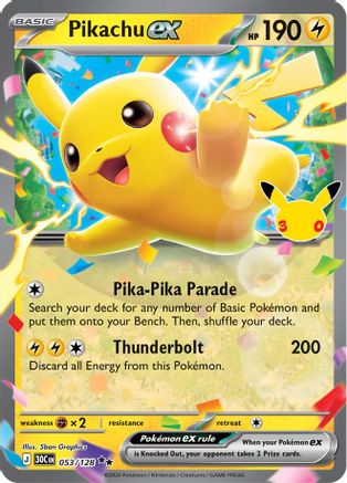 ME 30th Celebration  053/128 Pikachu ex  - Holofoil - Double Rare