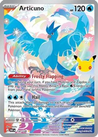 ME 30th Celebration  132/128 Articuno  - Holofoil - Illustration Rare