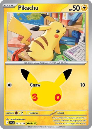 ME 30th Celebration  031/128 Pikachu  - Holofoil - Pikachu Rare